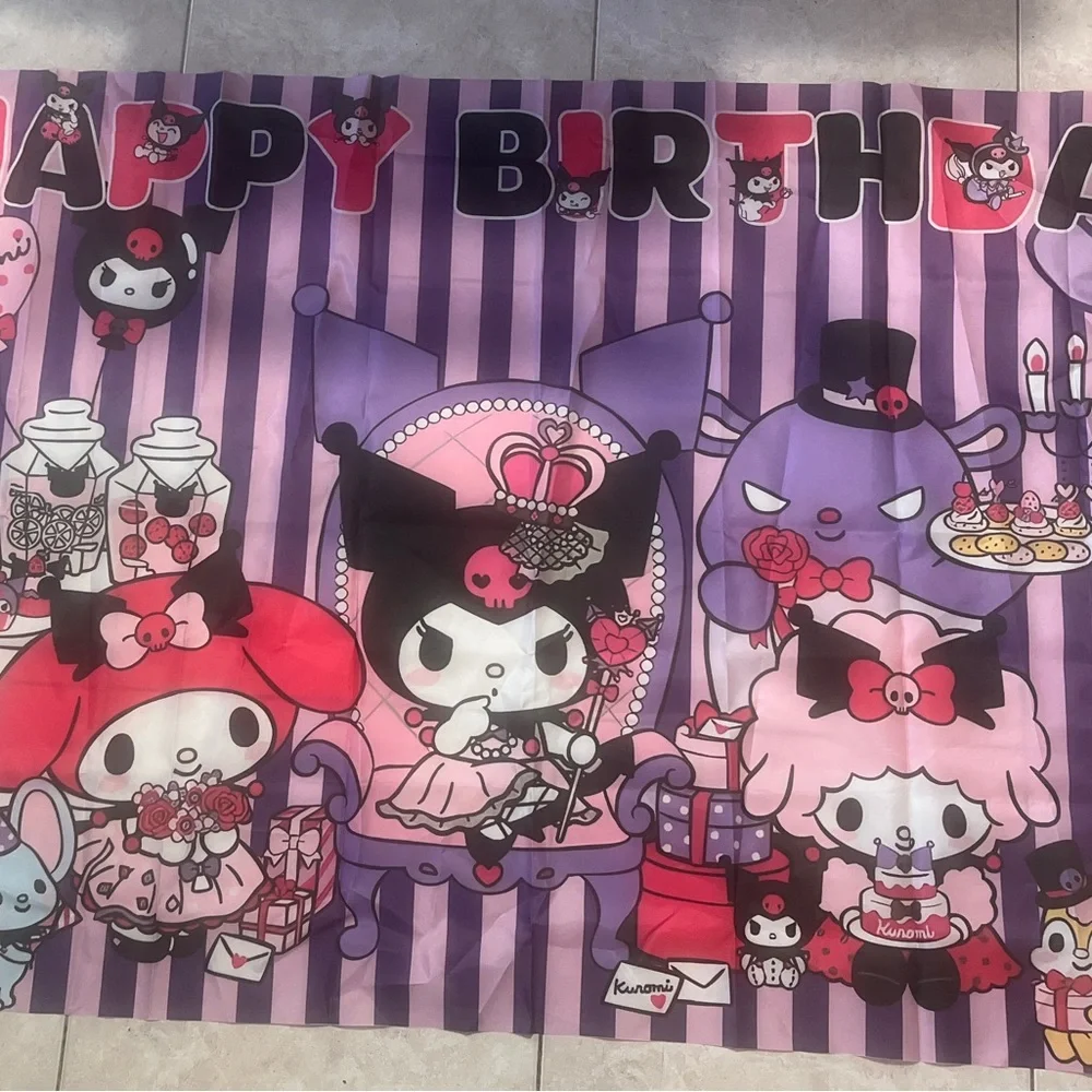 Kuromi Birthday Banner Tapestry Party Decoration Pink Purple Wall Decor